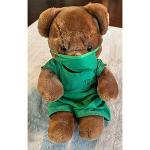 Vintage Dr Teddy MD Plush Bear green Medical Scrubs With Mask Walmart 16" tall
